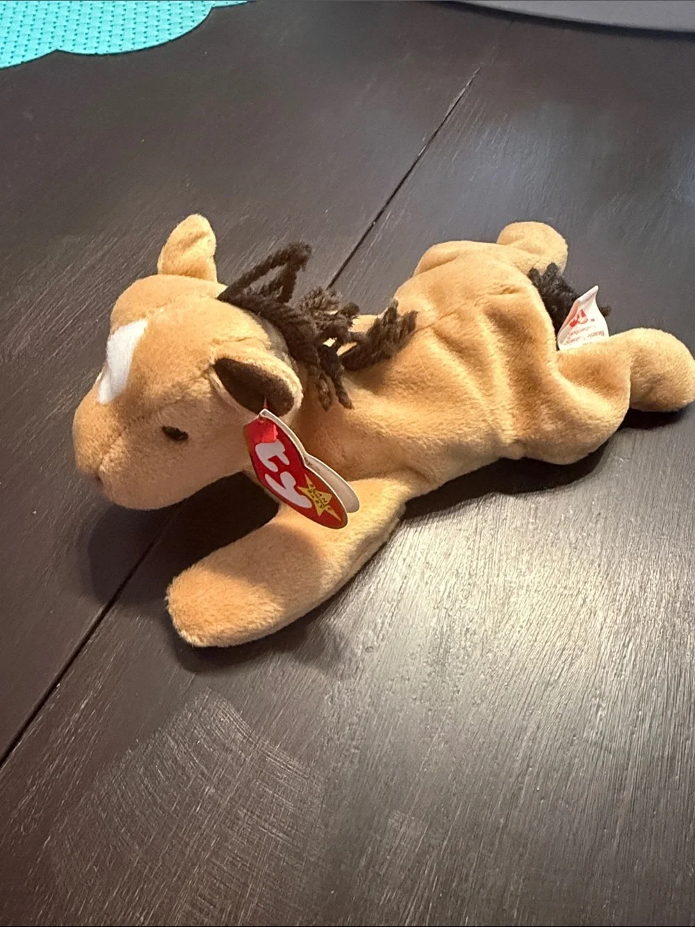 Ty Plush Horse in Light Brown with Dark Brown Mane and White Blaze